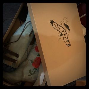 demin printed knee high boots - brand new